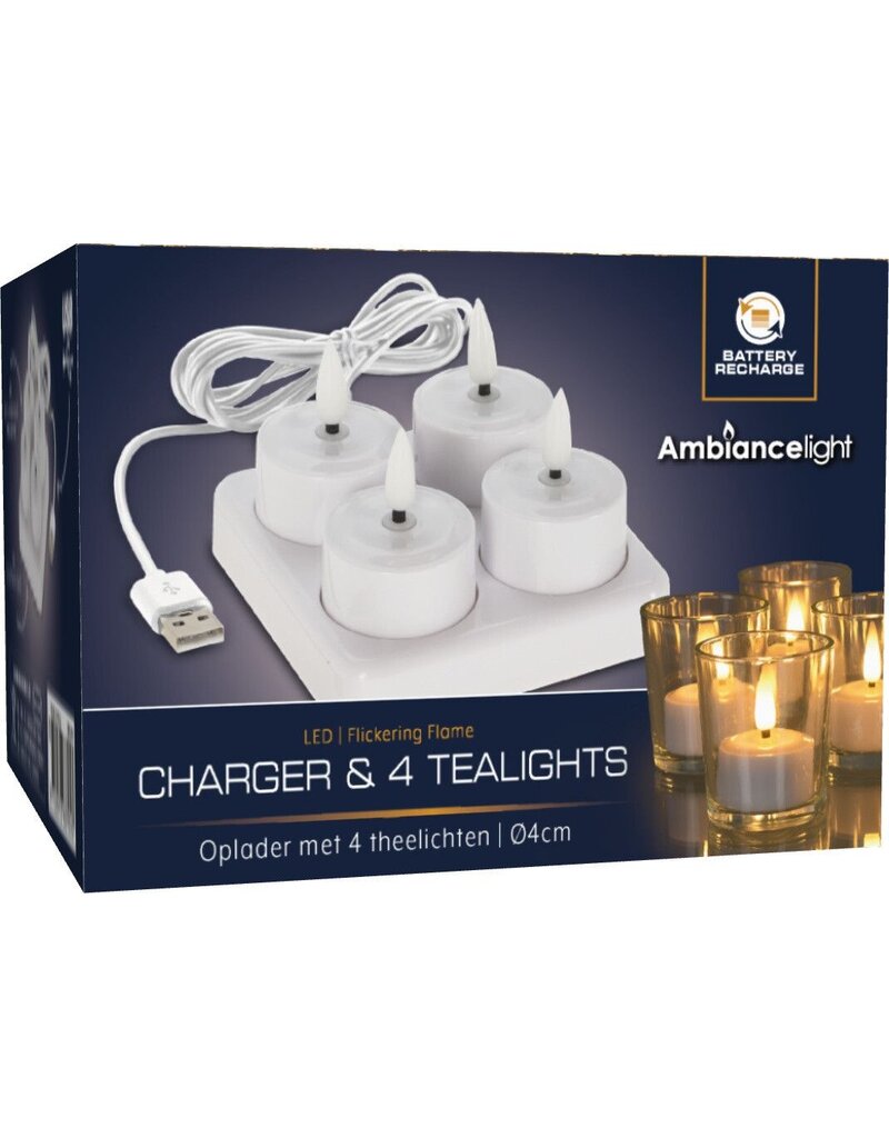 Ambiancelight Lader met oplaadbare 4 LED Theelichten