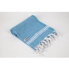 MyHamam Hamamdoek "bahar" Turquoise/wit met franjes