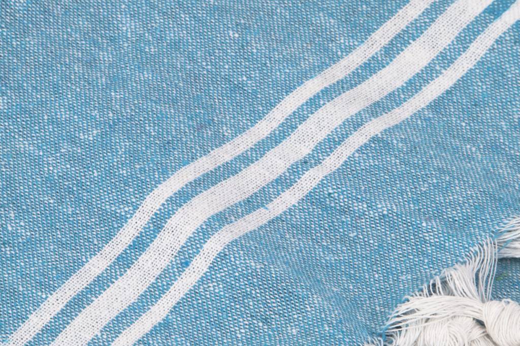 Hamamdoek "bahar" Turquoise/wit met franjes