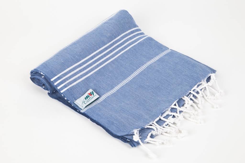Hamamdoek "Sultan"blauw met witte strepen
