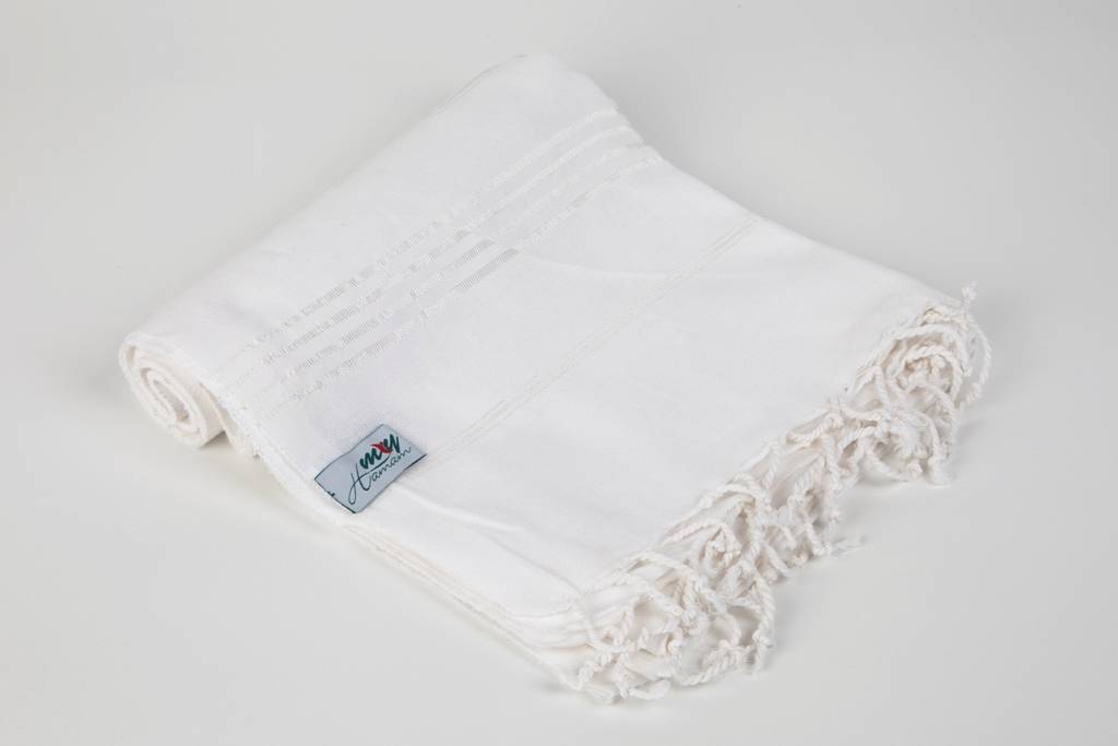 Hamamdoek "Sultan" Wit met witte strepen