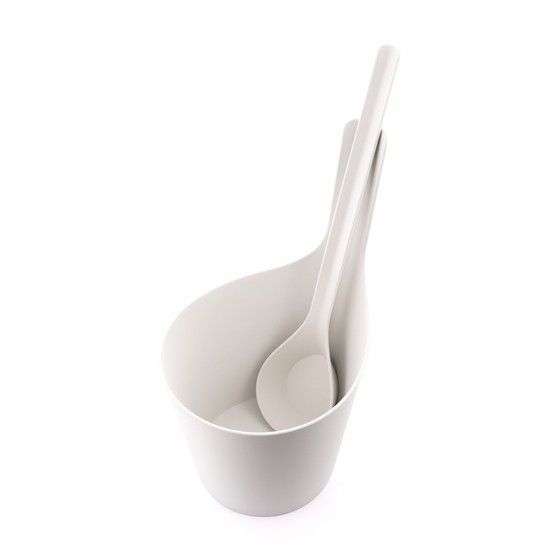 Design sauna emmer met lepel van Rento Pisara. Antraciet of wit, inhoud 5 liter
