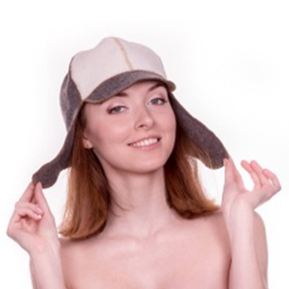 Saunamuts "Cap" pet met flappen wit - grijs