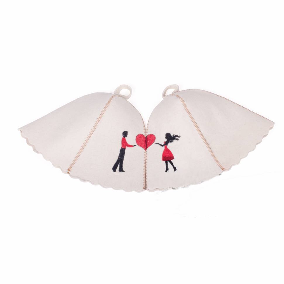 saunamuts-set "HOT LOVE" met hartje en man/vrouw wol vilt A-040-L