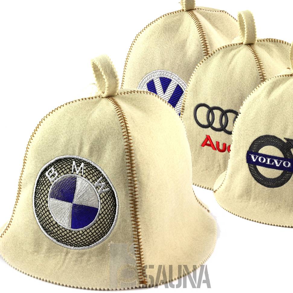Saunamuts "Automotive" met verschillende geborduurde autologo's