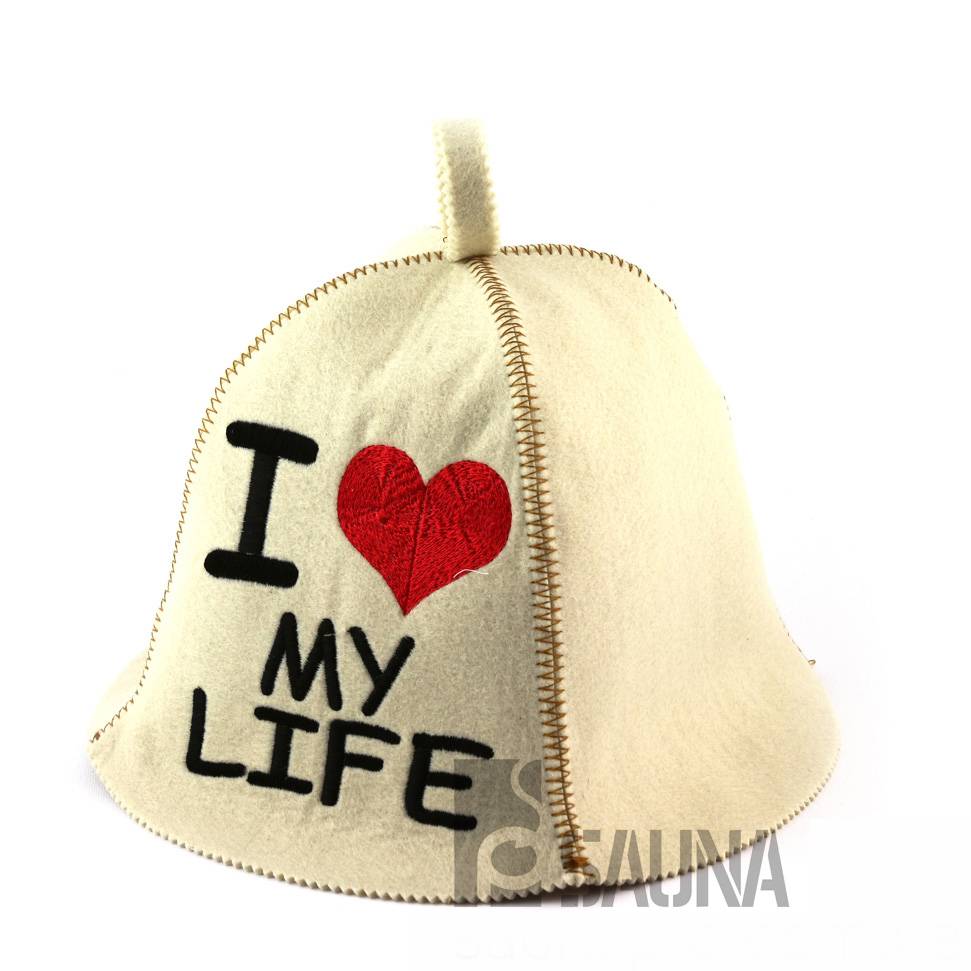 saunamuts "LOVE" met hartje en tekst geborduurd polyester vilt A-231