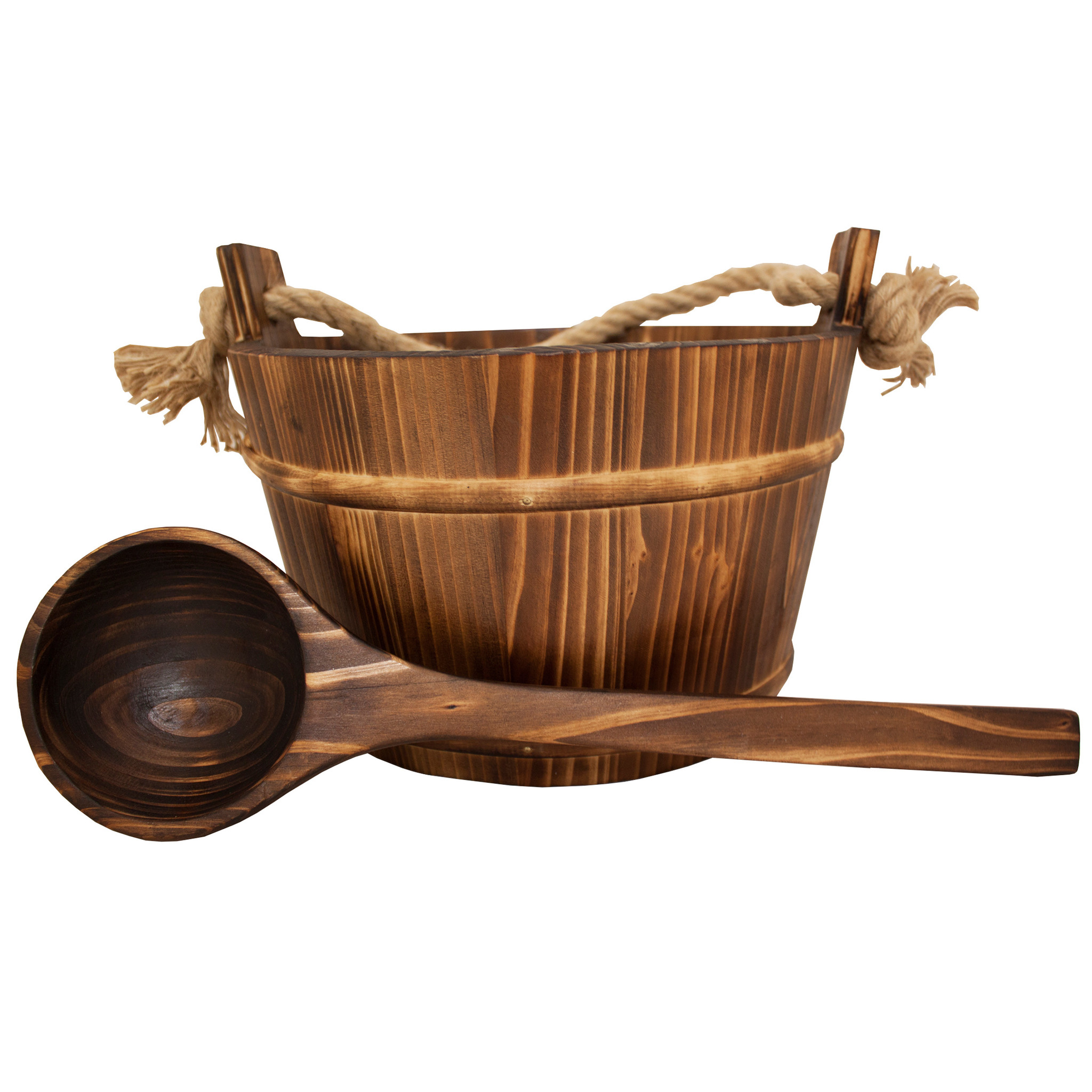 Sauna set hout. Emmer met kunststof inzetbak en lepel. 3 Liter