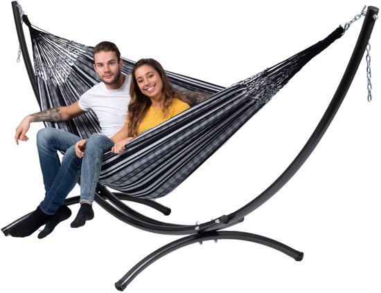Hangmat Hammock 'Comfort' Black White /zwart wit. 2 persoons