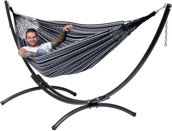Hangmat Hammock 'Comfort' Black White /zwart wit. 2 persoons