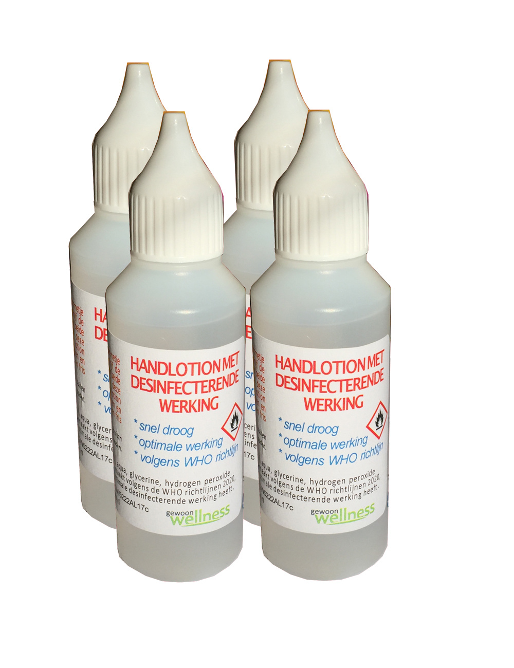 Handen desinfectie set voor thuis, op het werk en onderweg. 4x50ml