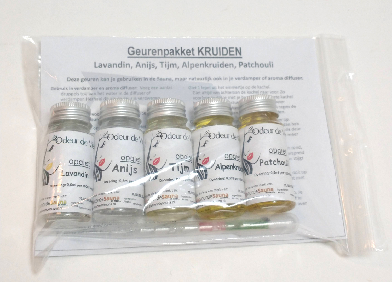 Cadeaupakket Sauna opgiet geur: 5x 30 ml Kruiden met minicursus opgieten