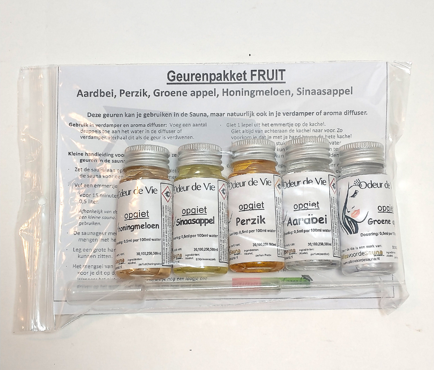 Cadeaupakket Sauna opgiet geur: 5x30 ml Fruit met minicursus opgieten