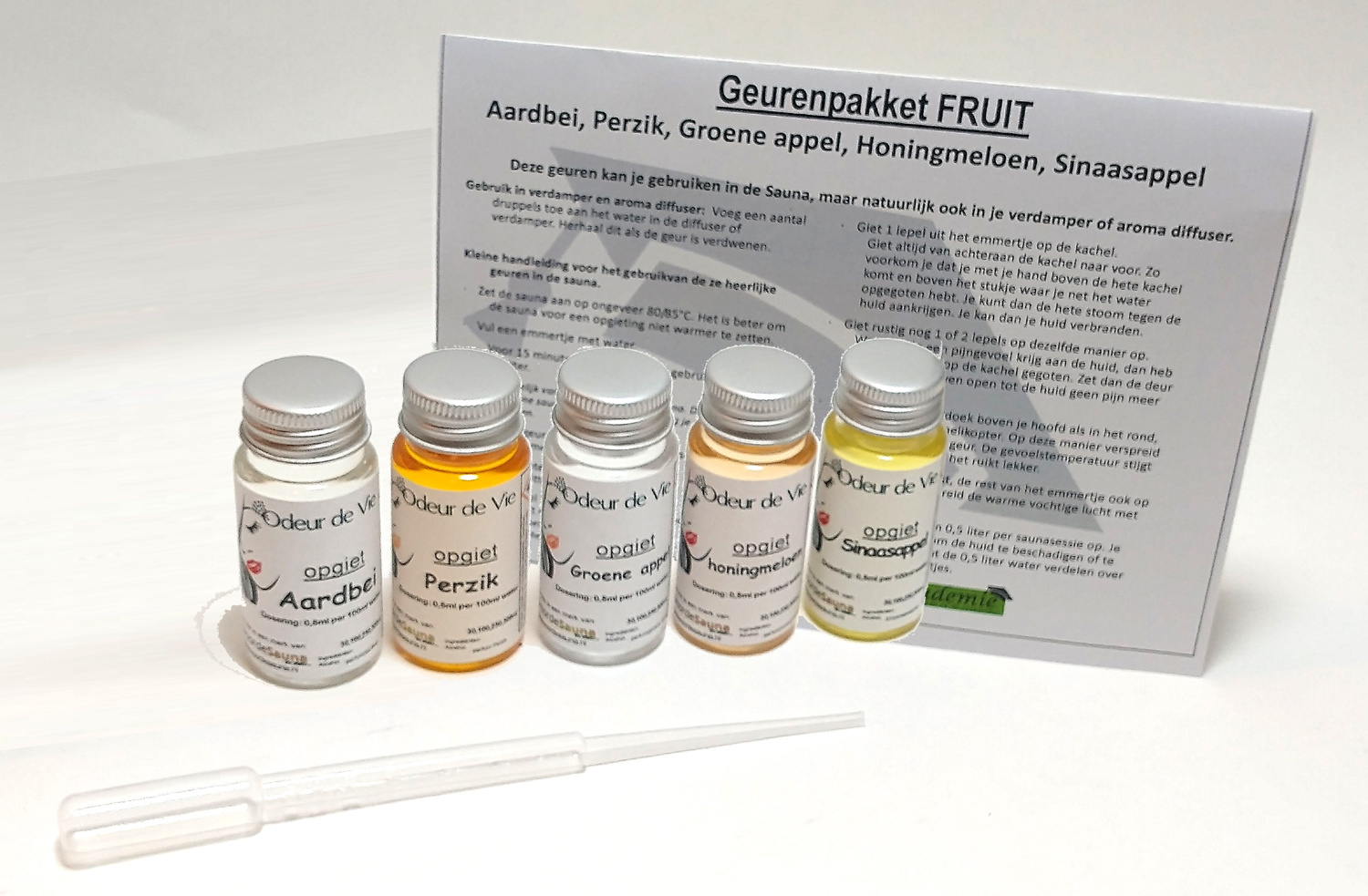 Cadeaupakket Sauna opgiet geur: 5x30 ml Fruit met minicursus opgieten