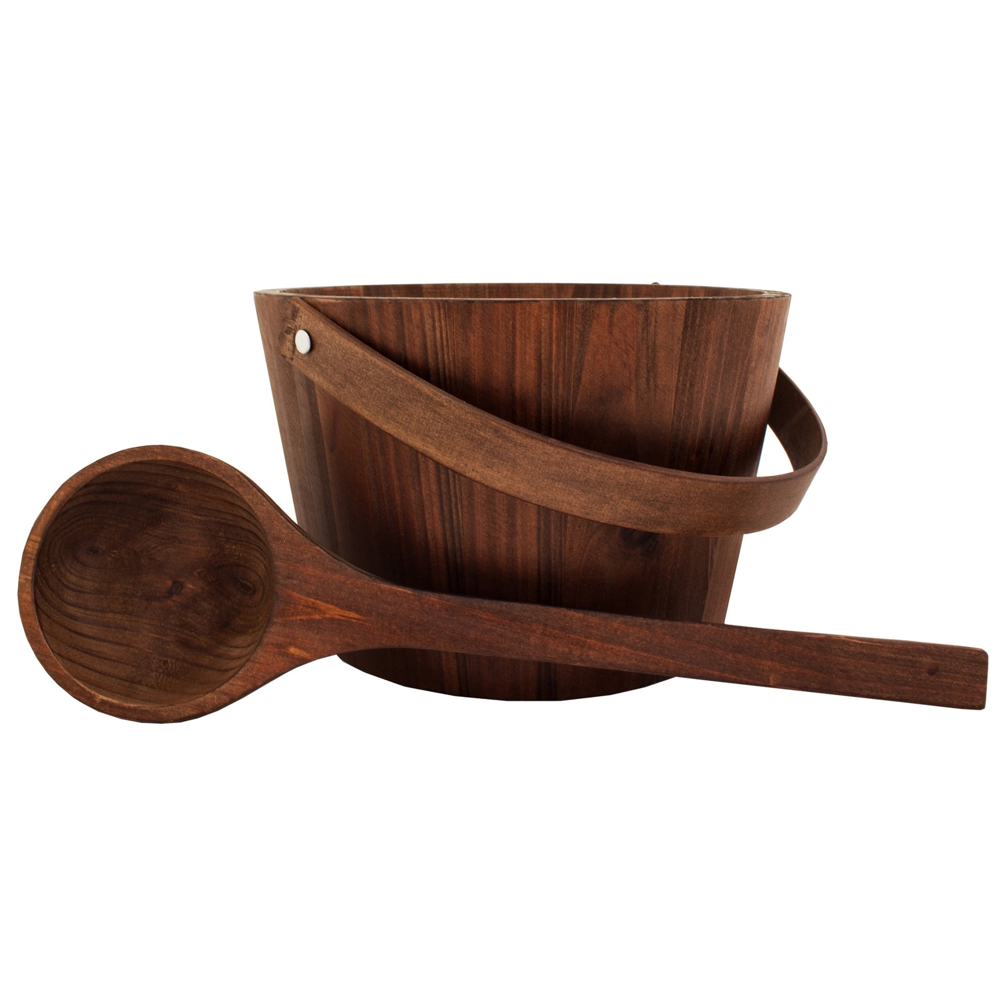 Sauna set hout. Emmer met handvat en inzetbak en lepel 3 Liter donker