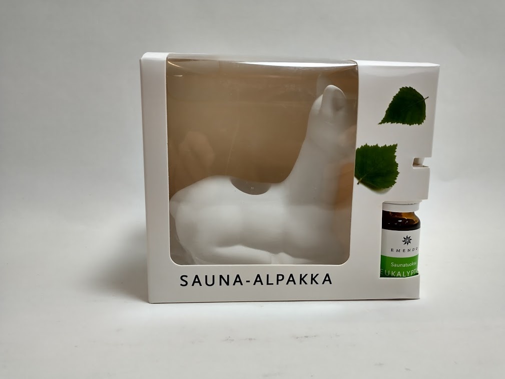 Sauna Alapaca met etherische olie Eucalyptus. "Valkoinen sauna-alpakka"