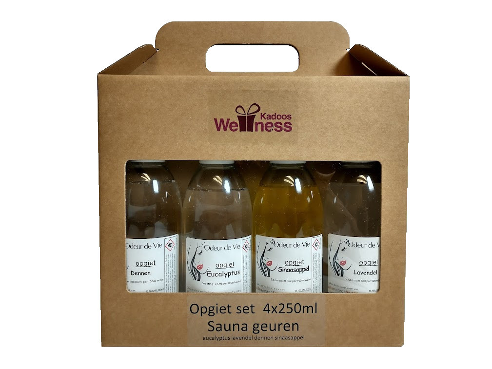Opgiet set Sauna geuren 4 x 250ml. In luxe Cadeauverpakking