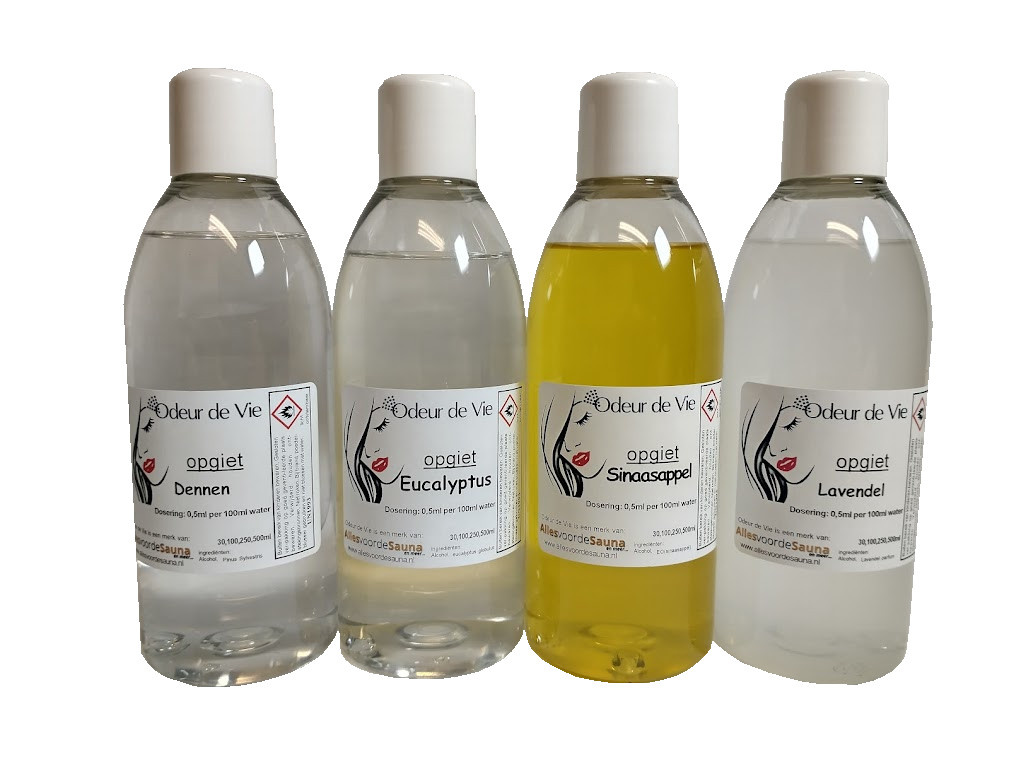 Opgiet set Sauna geuren 4 x 250ml. In luxe Cadeauverpakking