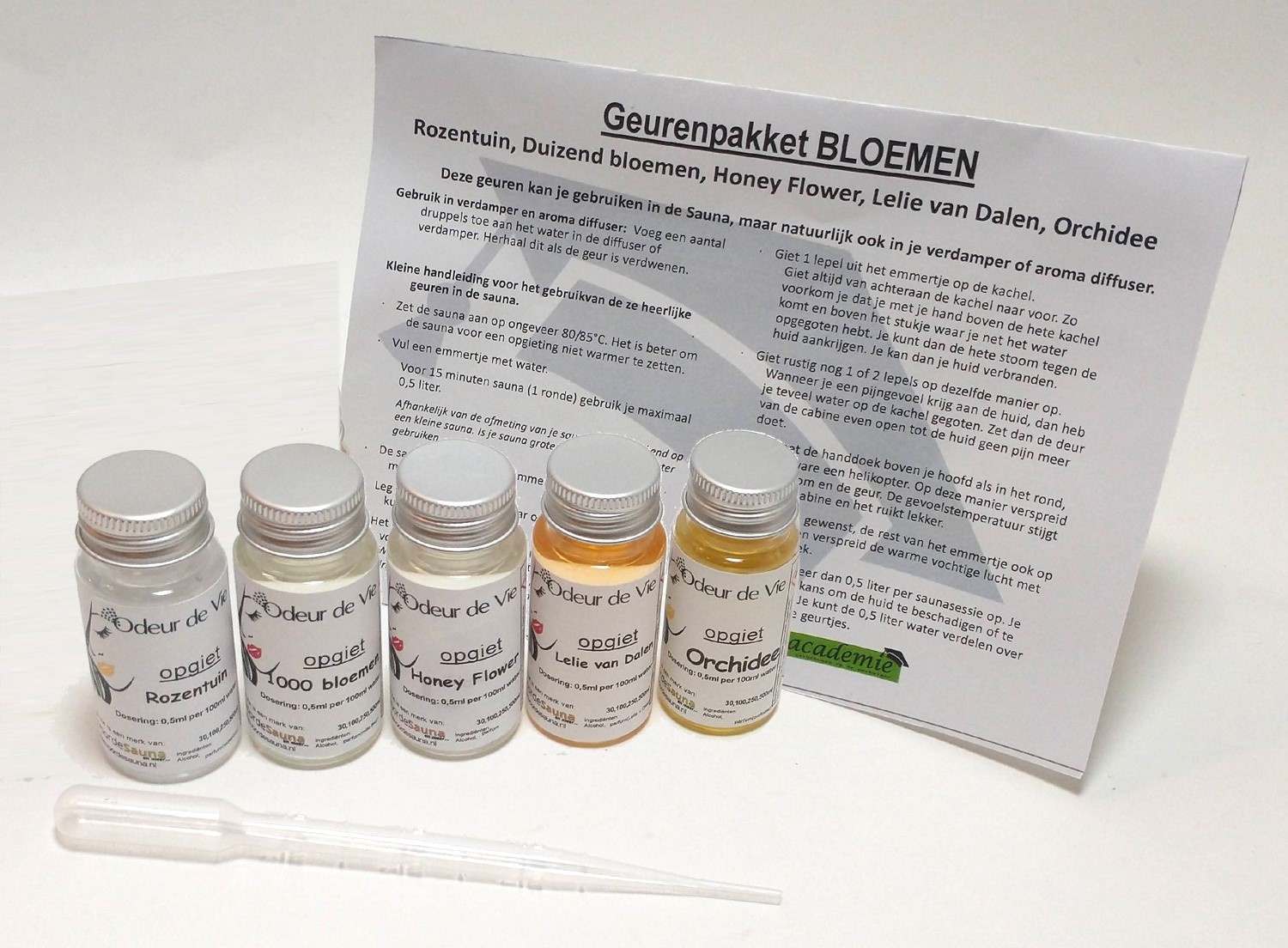 Cadeaupakket Sauna opgiet geur: 5x30ml Bloemen met minicursus opgieten