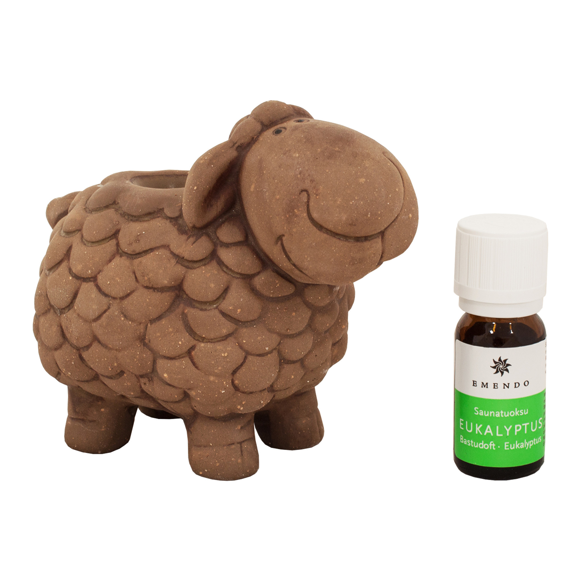 Zwart Sauna schaap met etherische olie Eucalyptus. "Saunalammas"