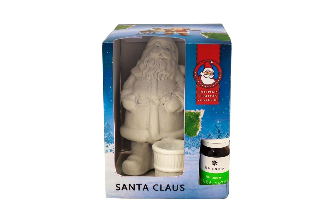 Sauna Santa Claus, kerstman, met etherische olie Eucalyptus.