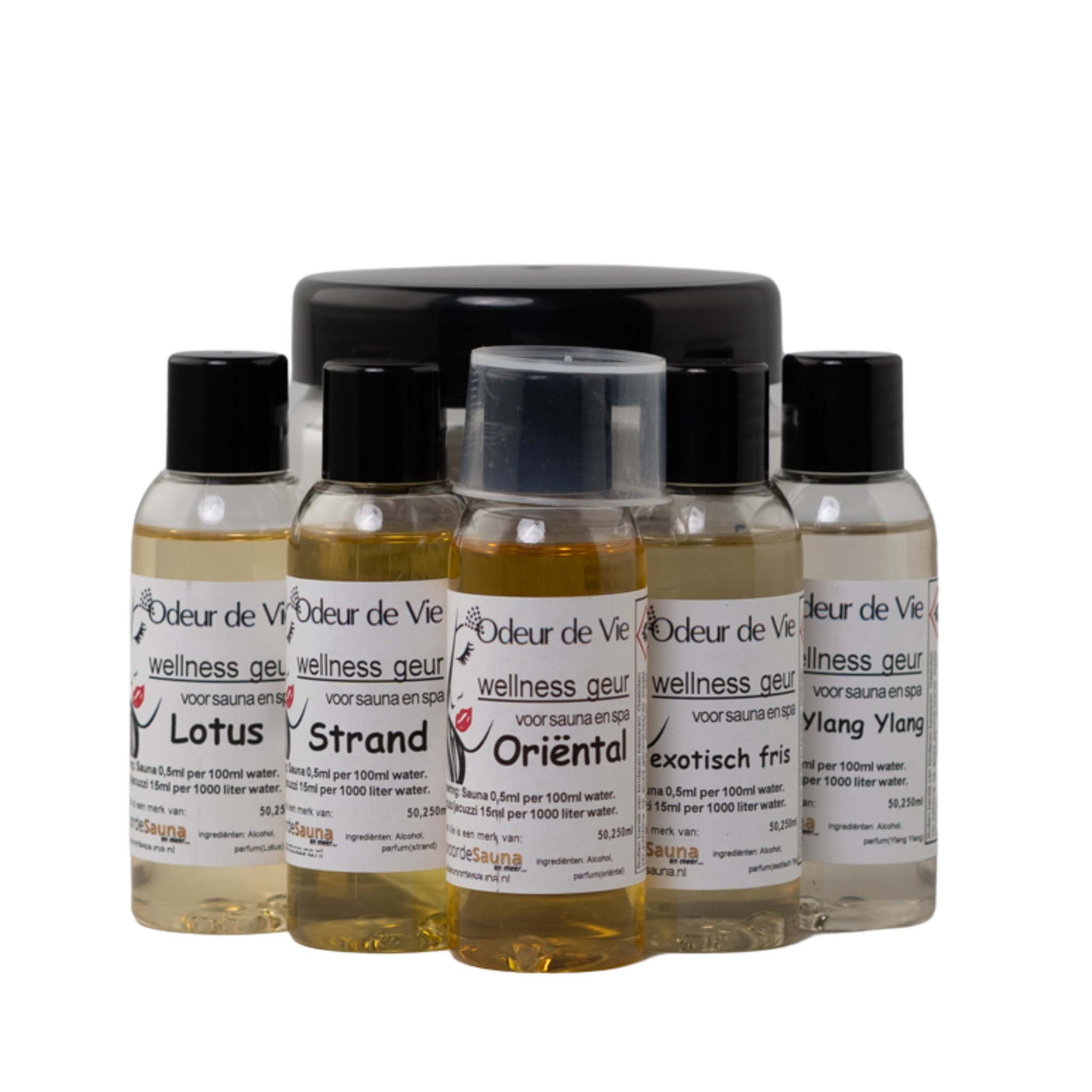 Een "Potje" Exotisch. 5x 50ml Wellnessgeuren voor Sauna en Spa