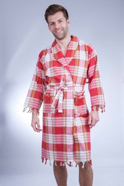 Hamam badjas rood classic geruit