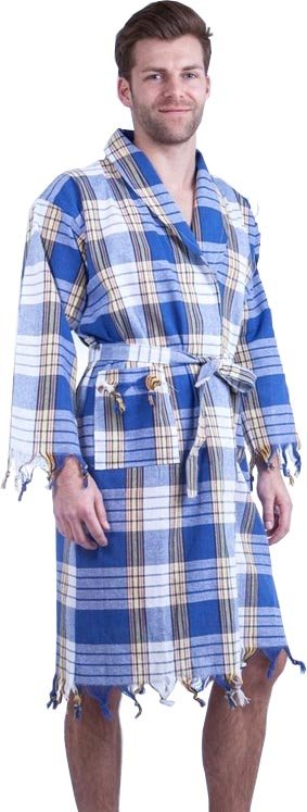 Hamam badjas Blauw classic geruit
