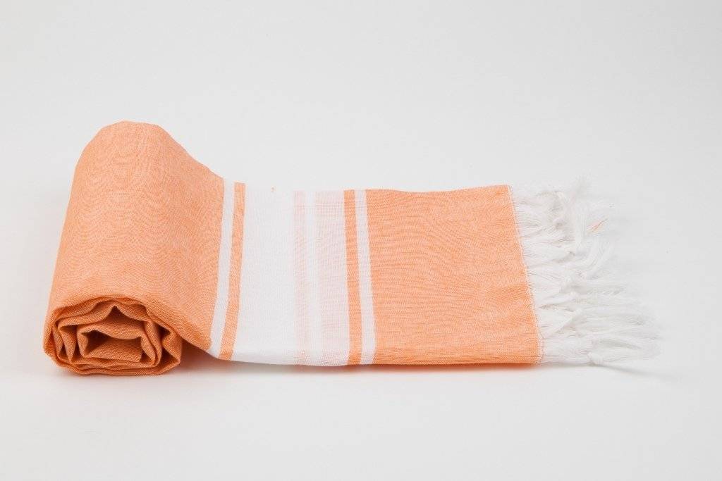 Hamamdoek "Sarayli" Oranje/wit met franjes