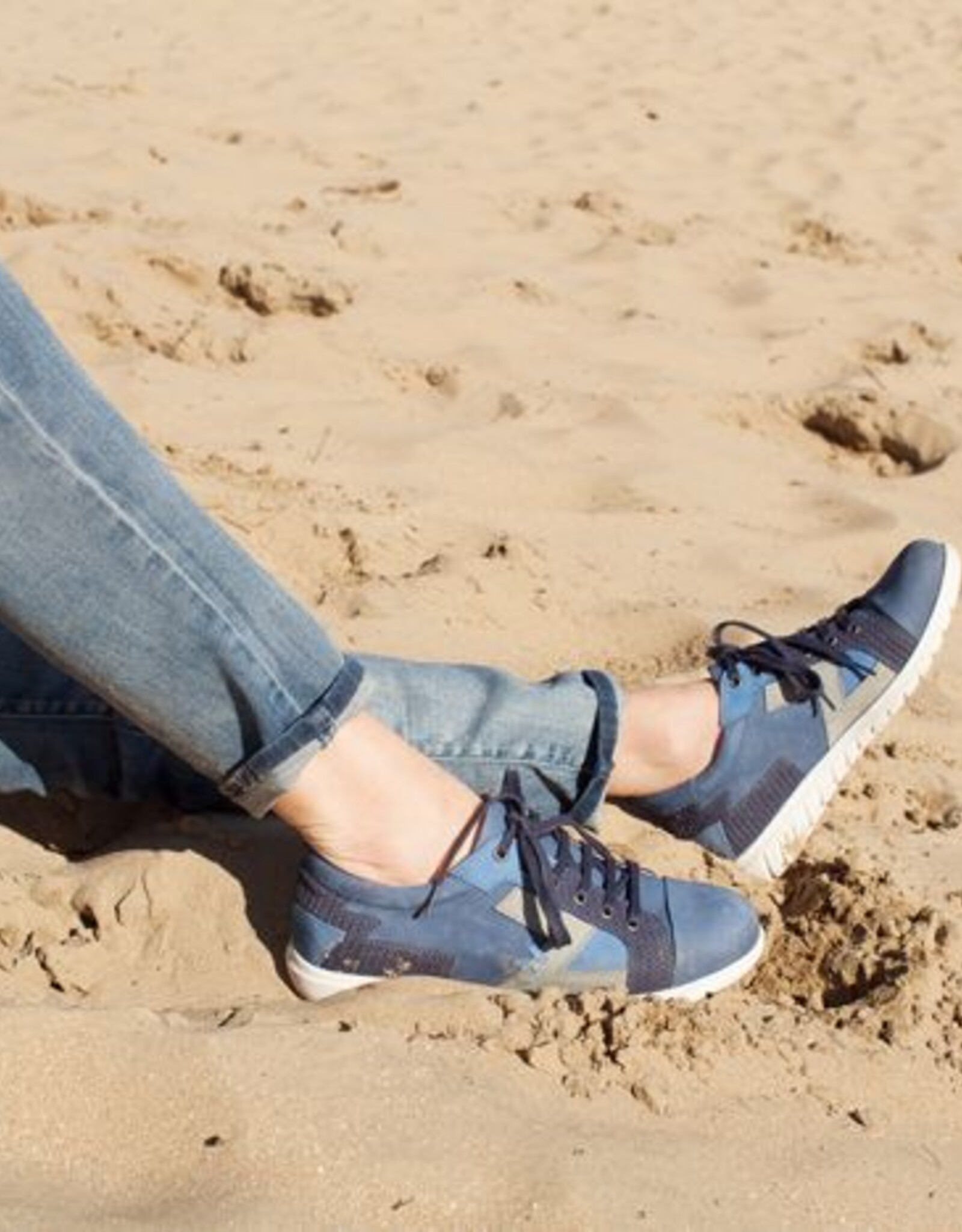PRETTY&FAIR Blauwe sneakers met patchwork - Combi Nobuck Jeans - PF2016