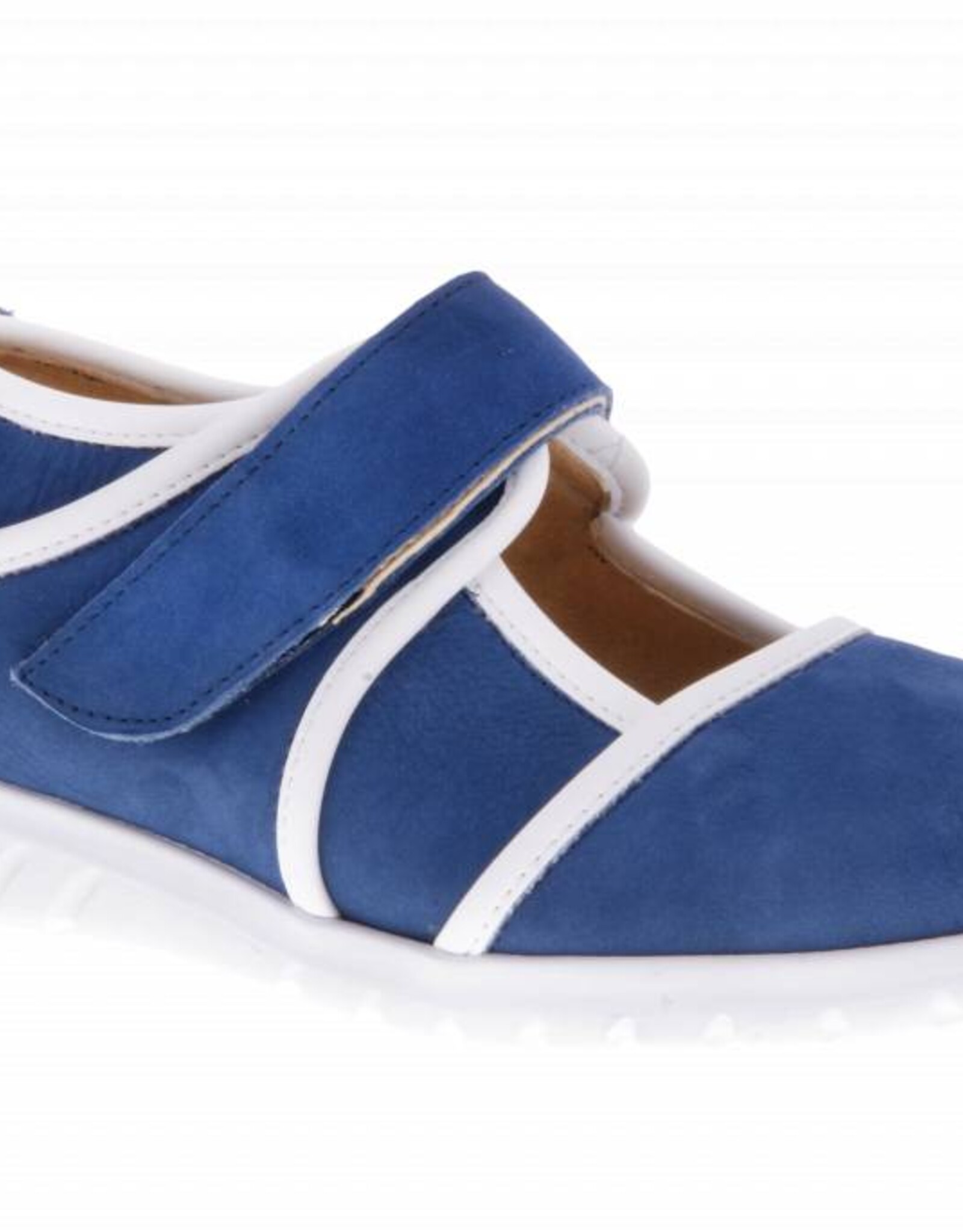 PRETTY&FAIR Blue velcro shoes -   Nobuck Jeans - Nappa White - PF2002