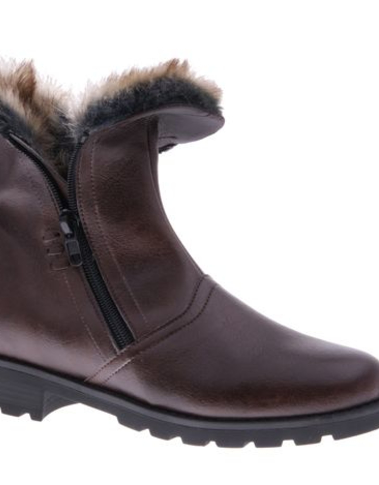 PRETTY&FAIR Stijlvolle bruine enkellaars met rits  - vegan - Microsport Brown - Faux Fux - PF008-V