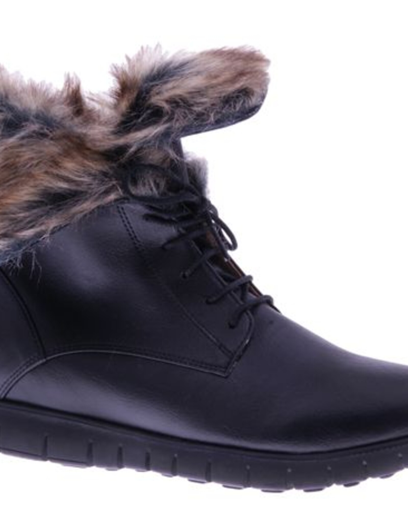 PRETTY&FAIR Stoere zwarte enkellaars met faux-fur - vegan - Microsport Black - Faux Fur - PF3008-V