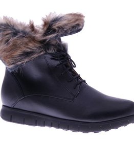 Stoere zwarte enkellaars met faux-fur - vegan - PF3008-V