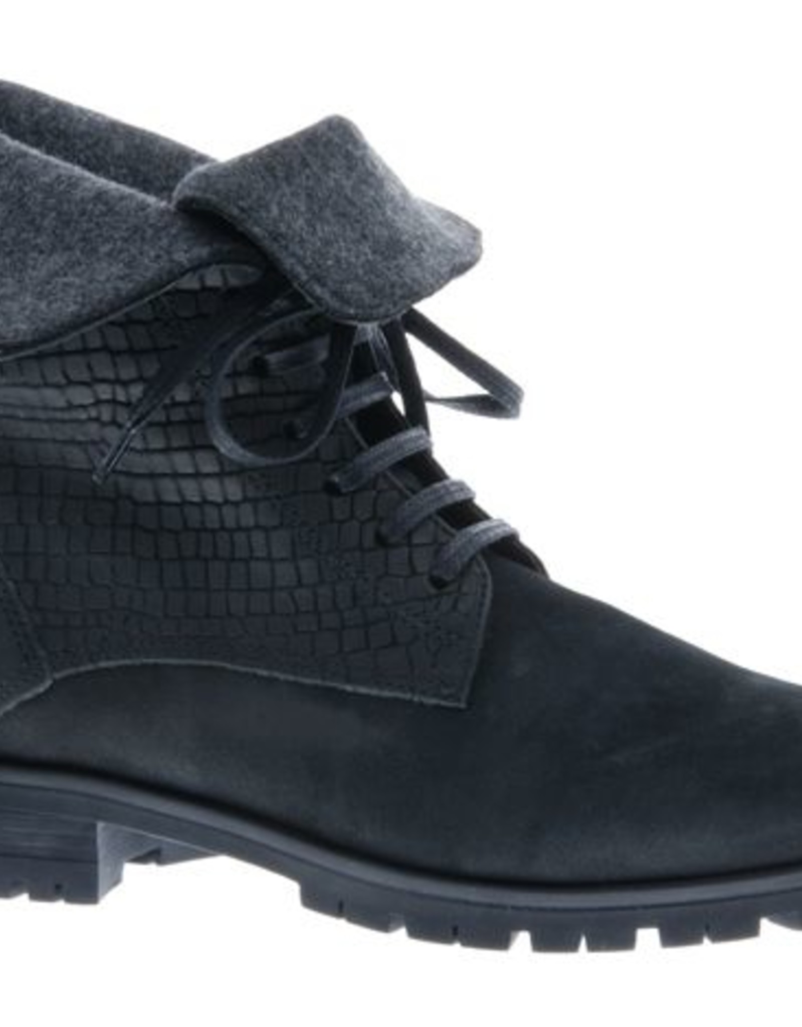 PRETTY&FAIR Zwarte unieke enkellaars - Bandolero Black - Velt Grey - PF3008