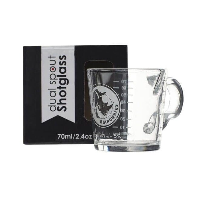 Rhinowares - Double Spout Espresso Shot Glass with Handle | 2.4oz/70ml