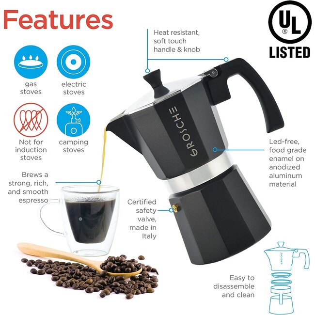 Grosche - Milano | 3 Cups (Zwart) - Coffee Maker