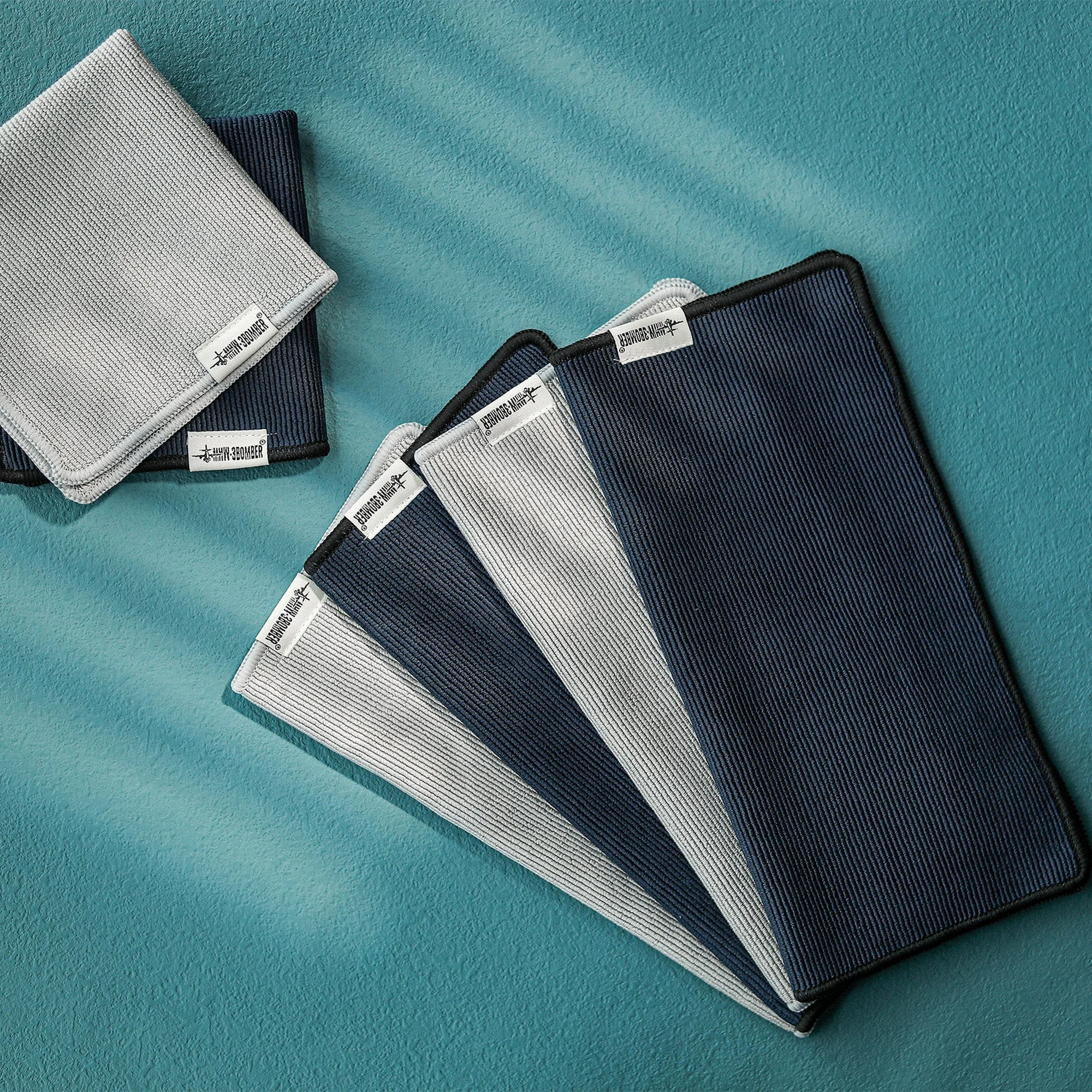 MHW-3Bomber Set van vier barista-doeken | 2 grijs en 2 donkerblauw