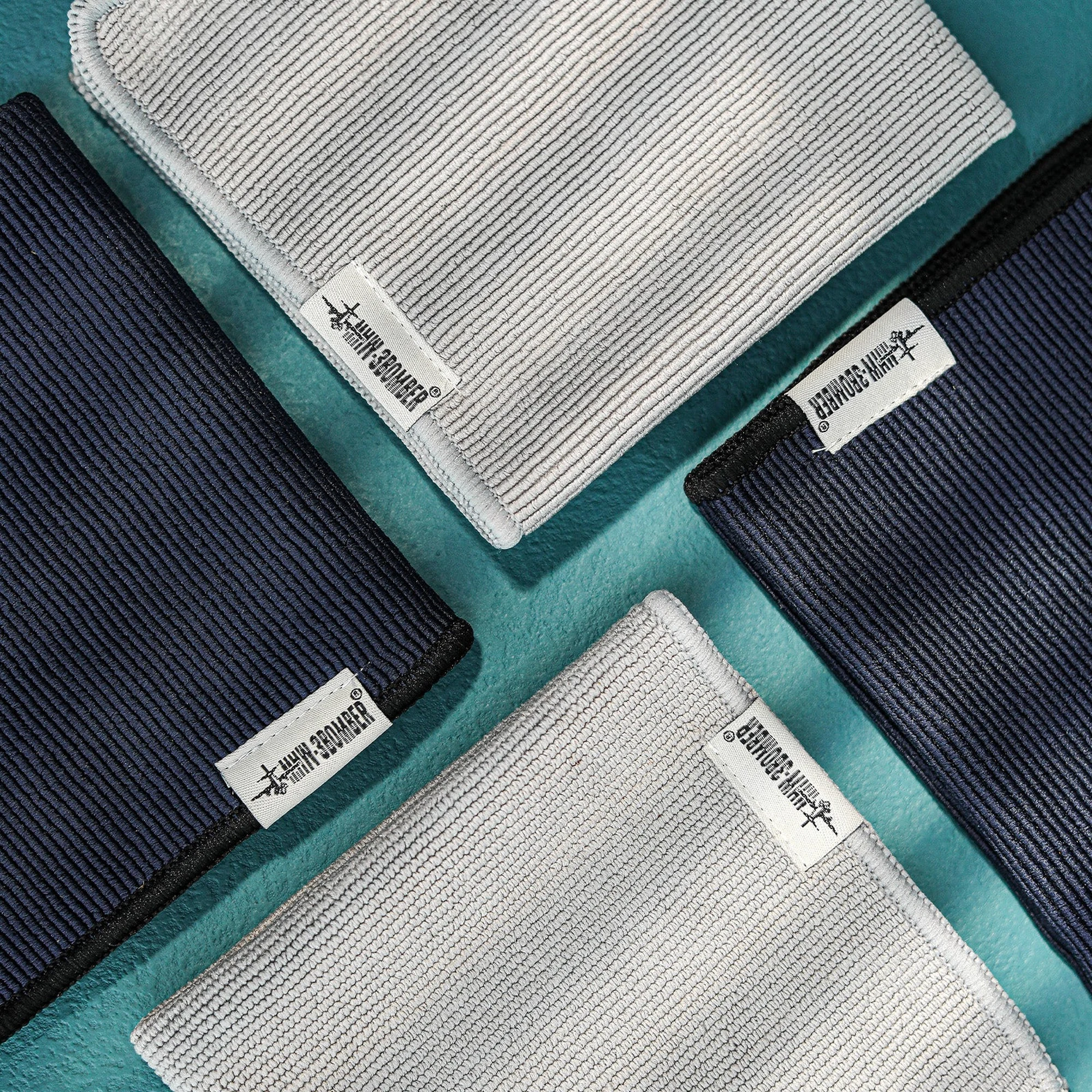 MHW-3Bomber Set van vier barista-doeken | 2 grijs en 2 donkerblauw