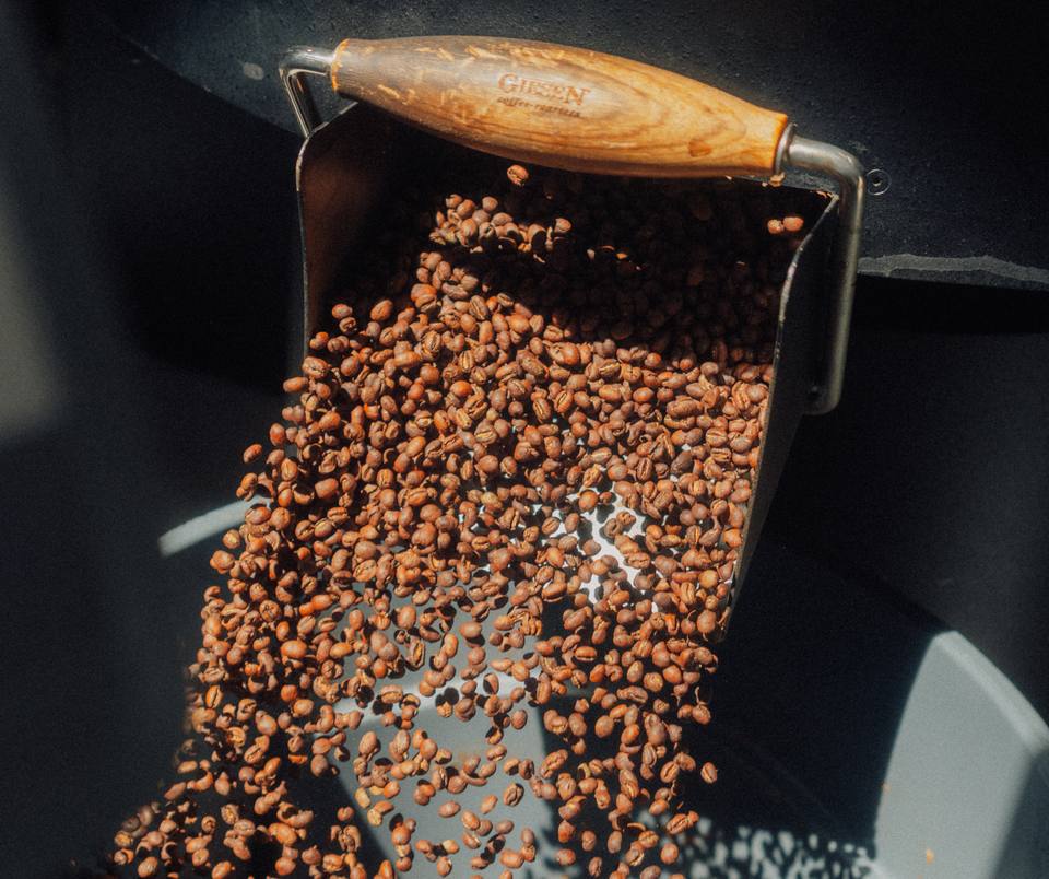 Vers gebrande koffiebonen uit de Giesen-brander van Blommers