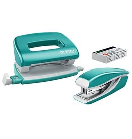 LEITZ Locher + Hefter Mini eisblau metallic LEITZ 5561-20-51 NeXXt WOW