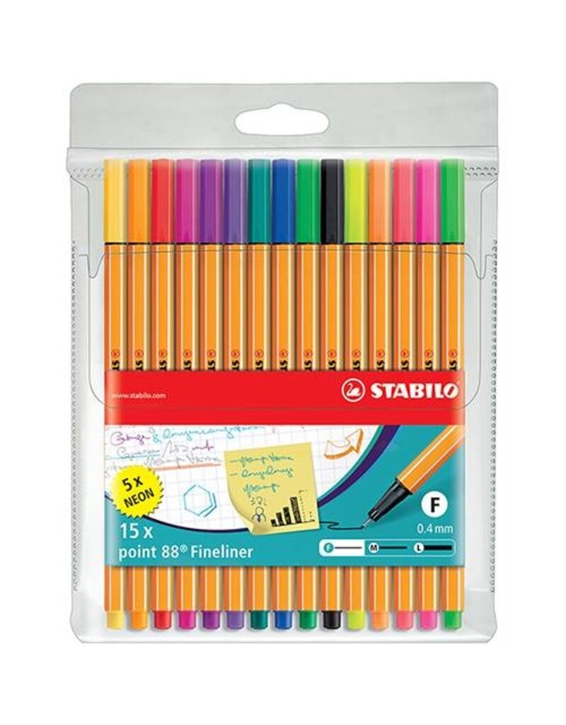 STABILO Finelineretui 15ST Point88 Neon sort. STABILO 8815-1