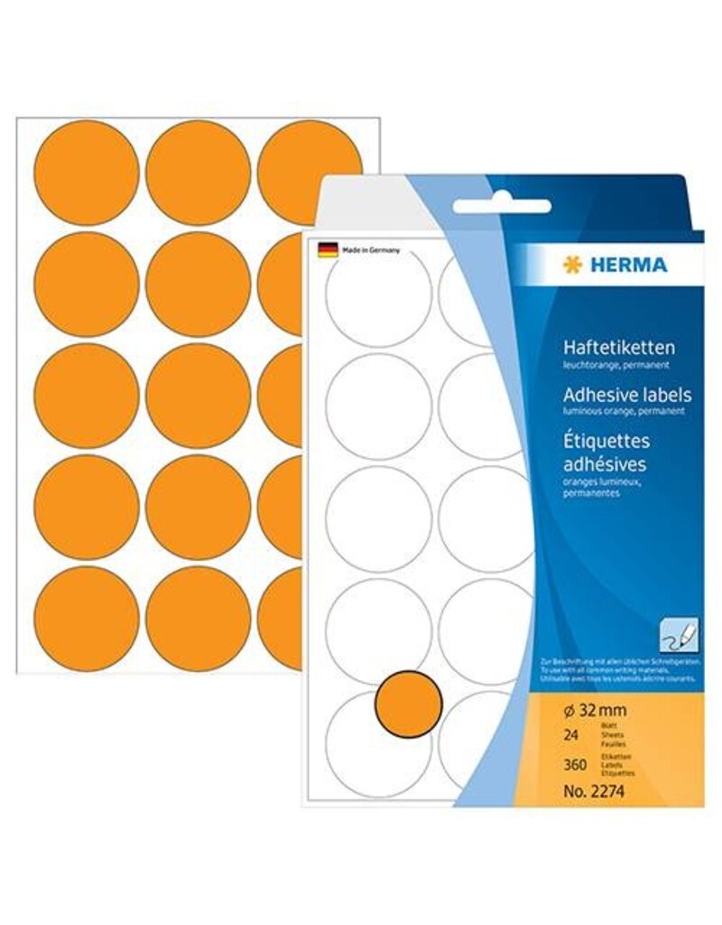 HERMA Haftetiketten D32mm n.orange HERMA 2274 Farbpunkte