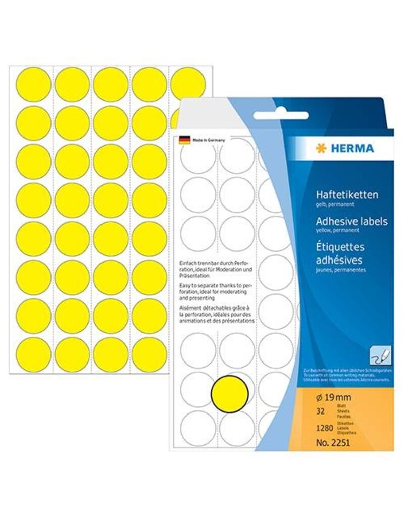 HERMA Haftetiketten D19mm gelb HERMA 2251 Farbpunkte