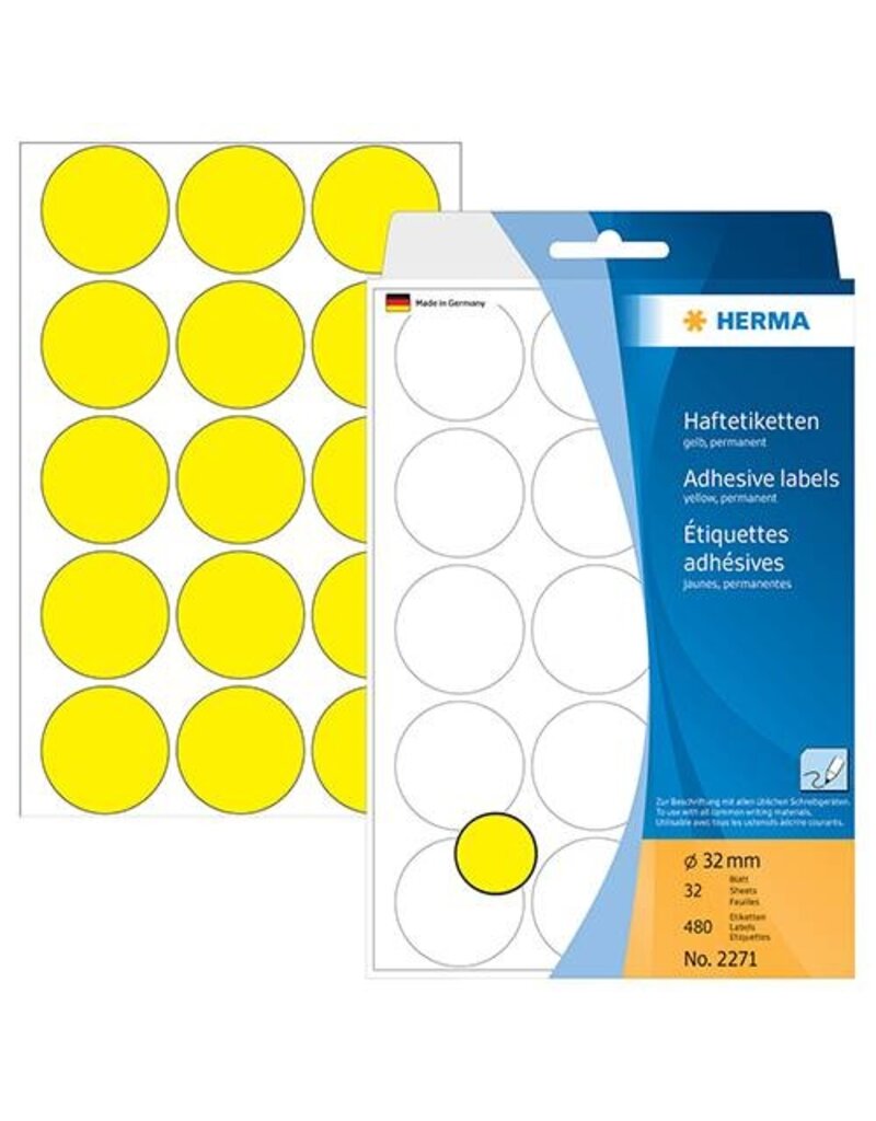 HERMA Haftetiketten D32mm gelb HERMA 2271 Farbpunkte