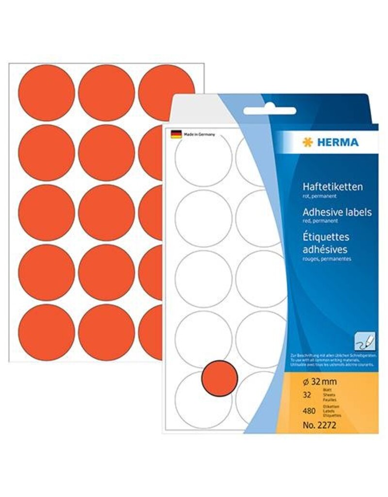 HERMA Haftetiketten D32mm rot HERMA 2272 Farbpunkte