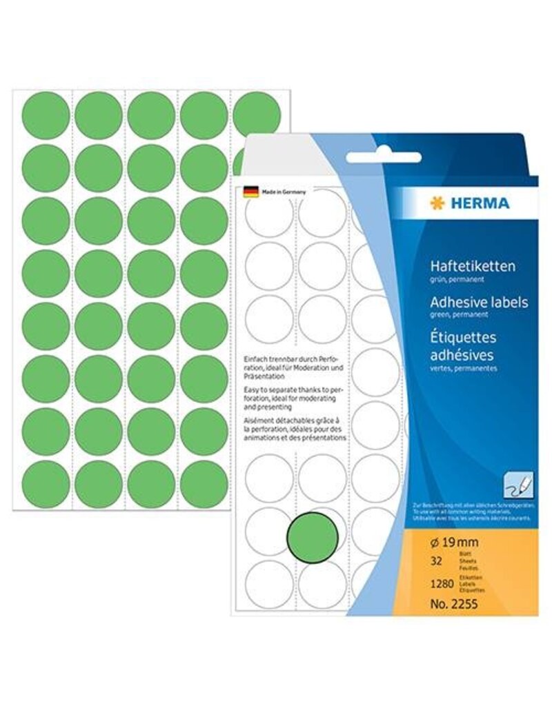 HERMA Haftetiketten D19mm grün HERMA 2255 Farbpunkte