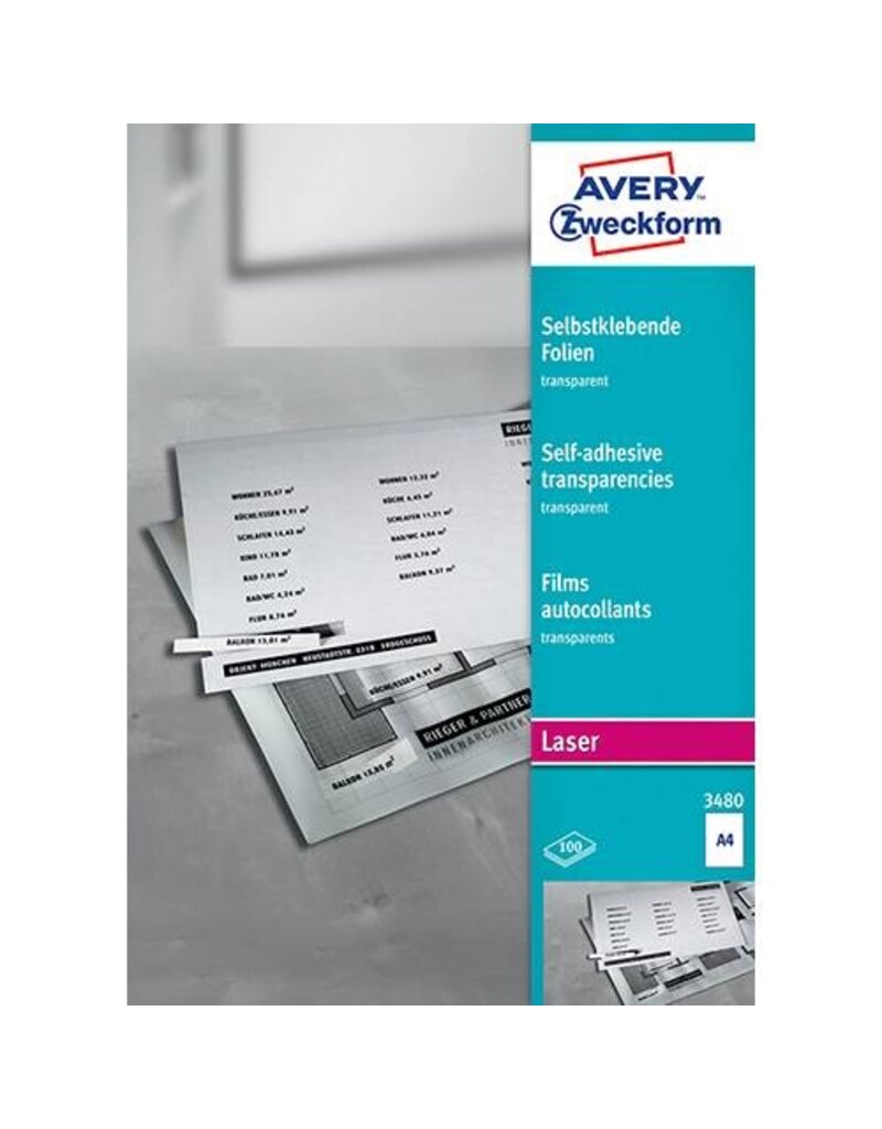 AVERY ZWECKFORM Laserfolie A4 100BL transparent AVERY ZWECKFORM 3480