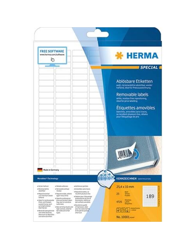 HERMA Universaletiketten 25,4x10 weiß HERMA 10001 ablösbar