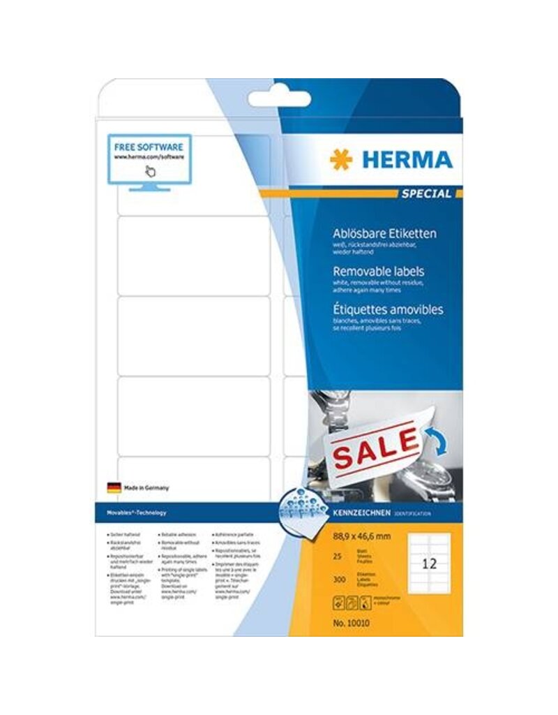 HERMA Universaletiketten 88,9x46,6 weiß HERMA 10010 ablösbar