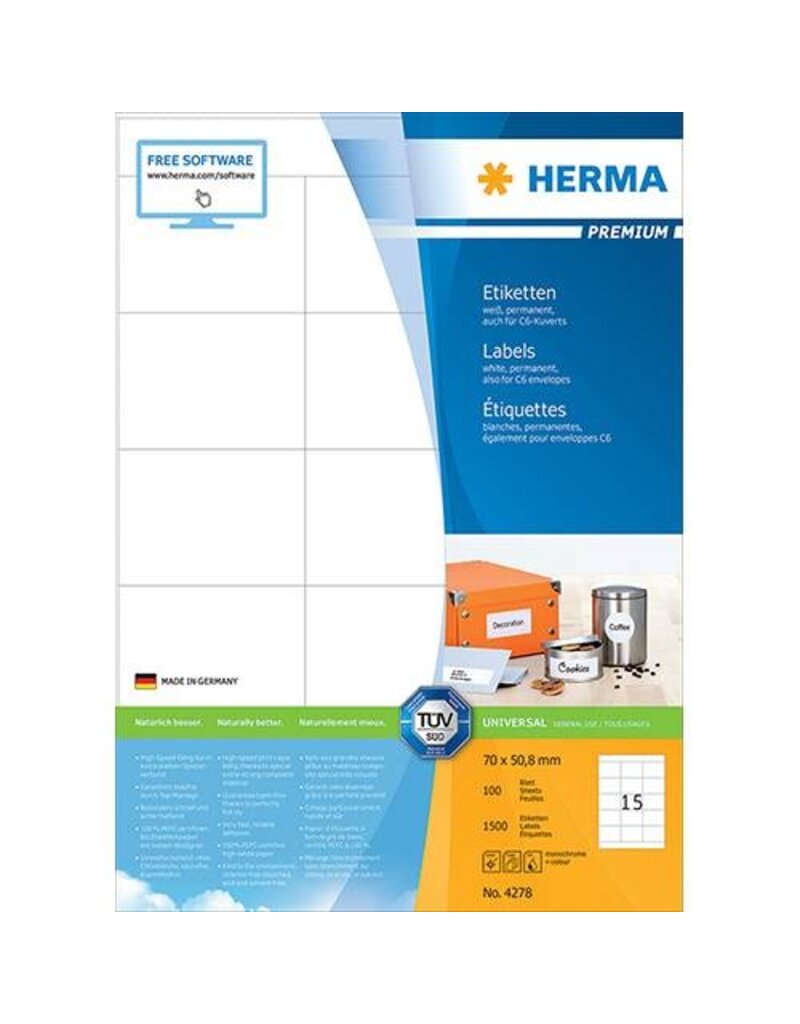 HERMA Universaletiketten 70x50,8 weiß HERMA 4278 CD/DVD